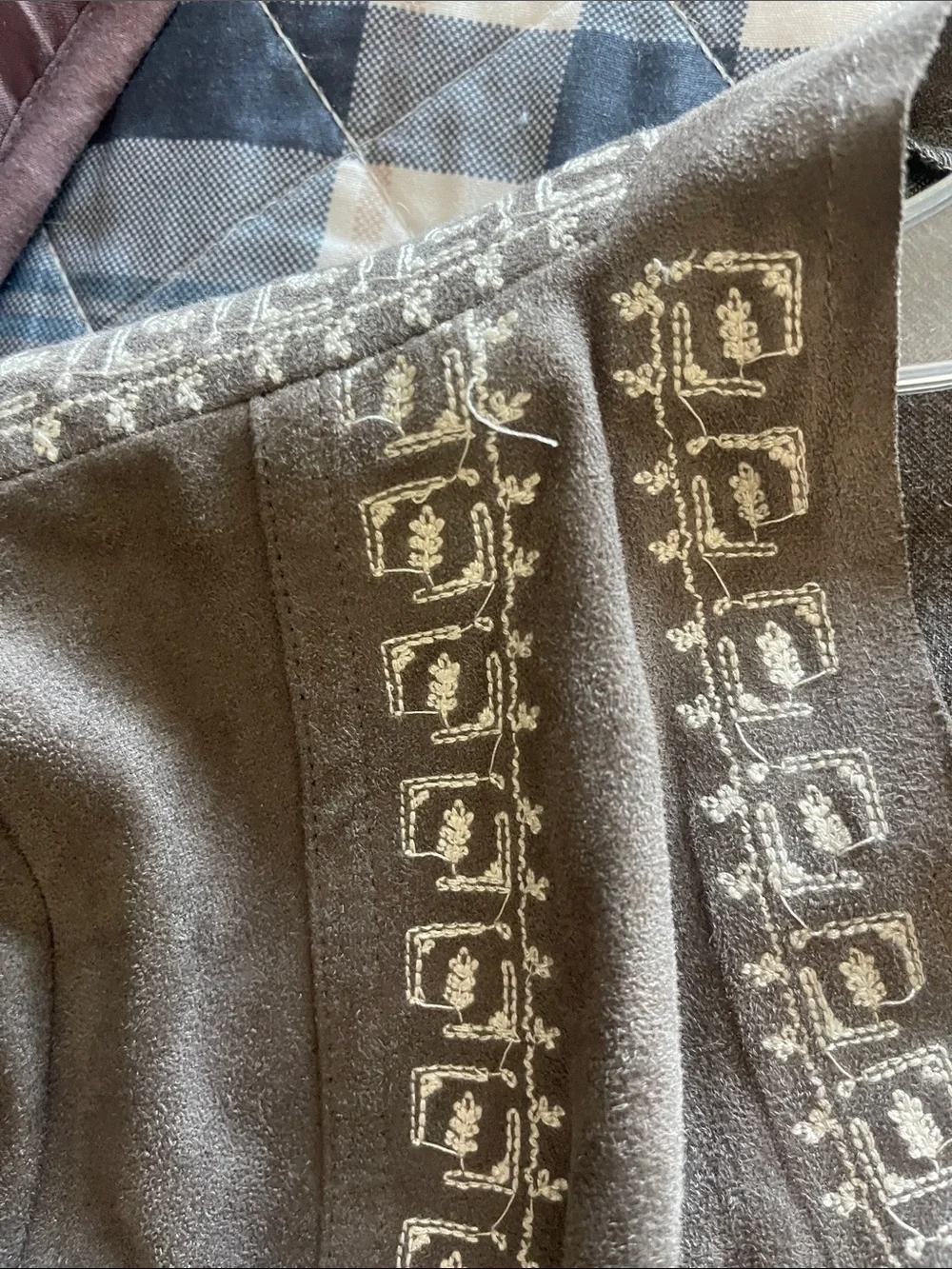 fab'rik Taupe Suede-Style Embroidered Open Front Jacket
